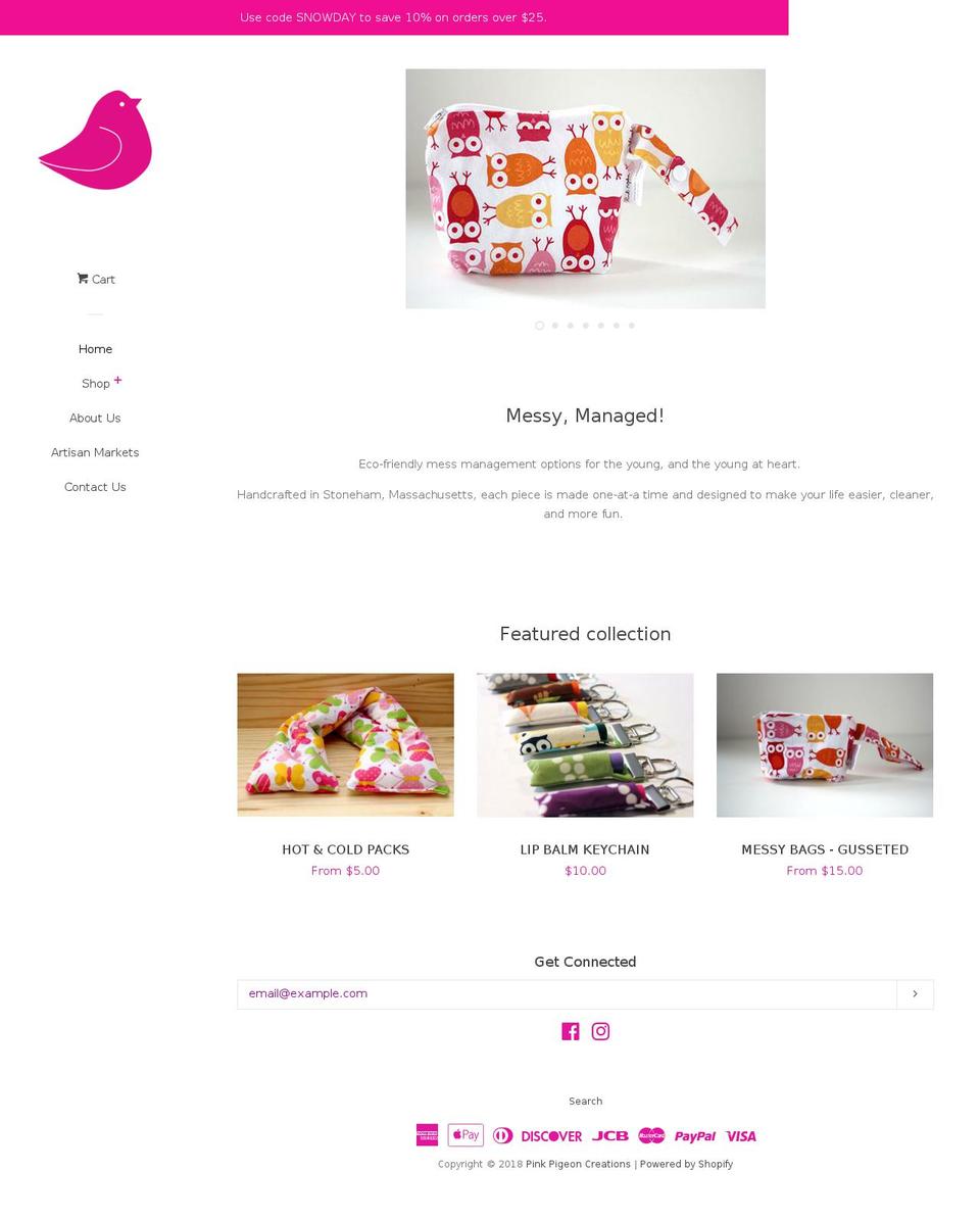 pinkpigeoncreations.com shopify website screenshot