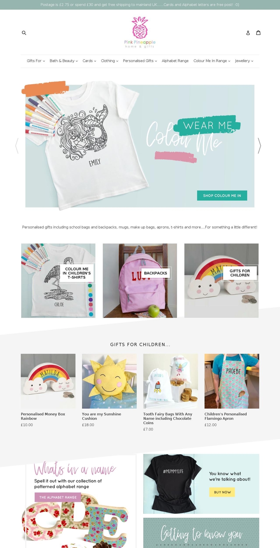 pinkpineapple.co.uk shopify website screenshot