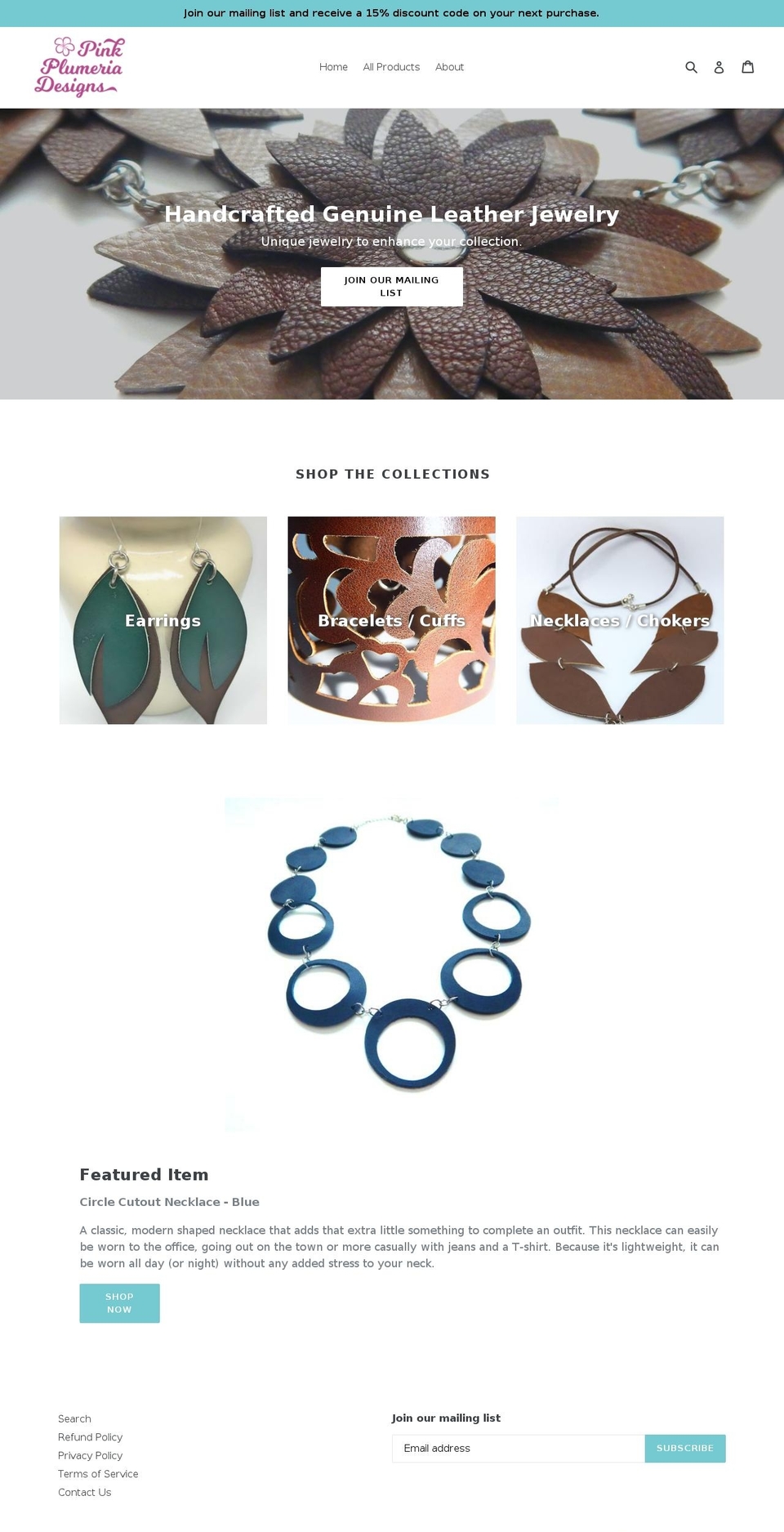 pinkplumeriadesigns.com — Shopify storefront screenshot