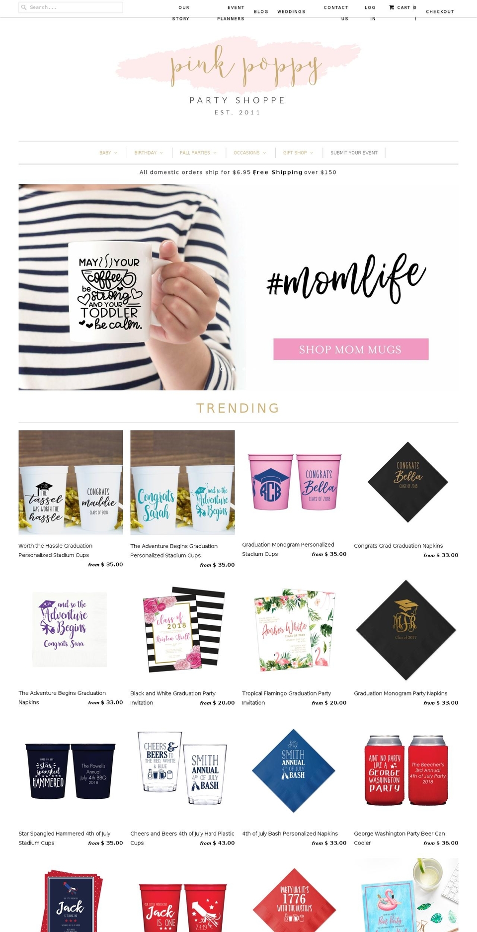 pinkpoppypartydesign.com — Shopify storefront screenshot