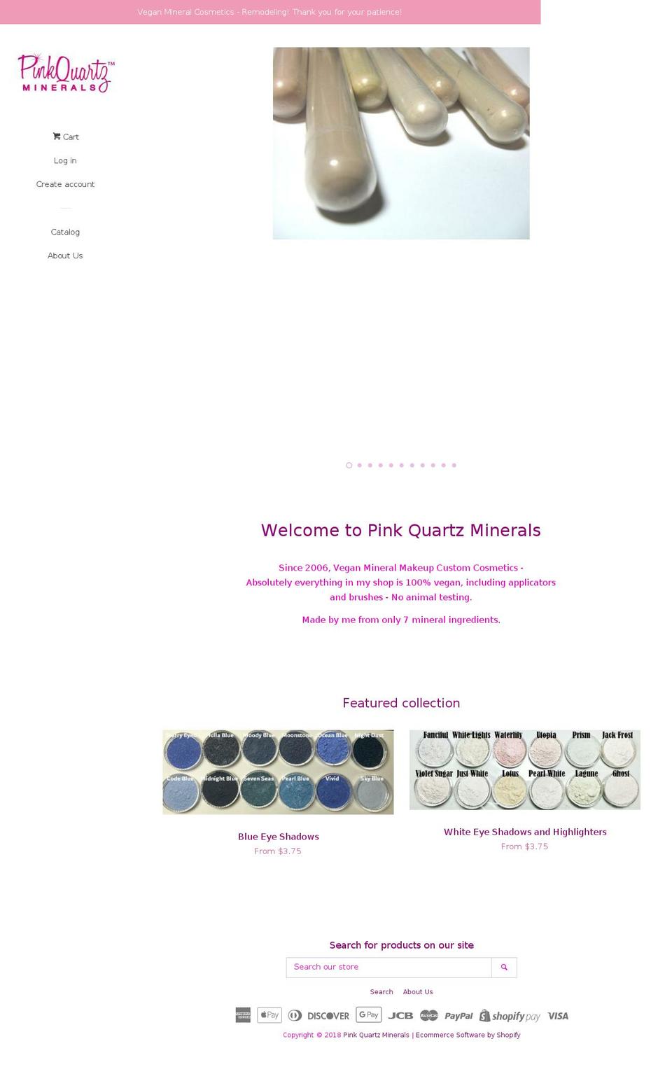 pinkquartzminerals.com shopify website screenshot