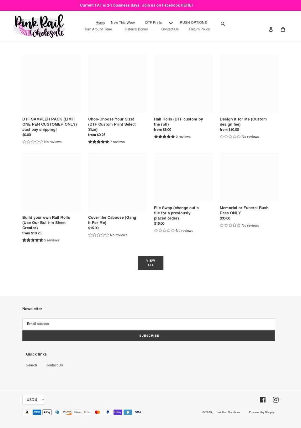 pinkrailcreations.com shopify website screenshot