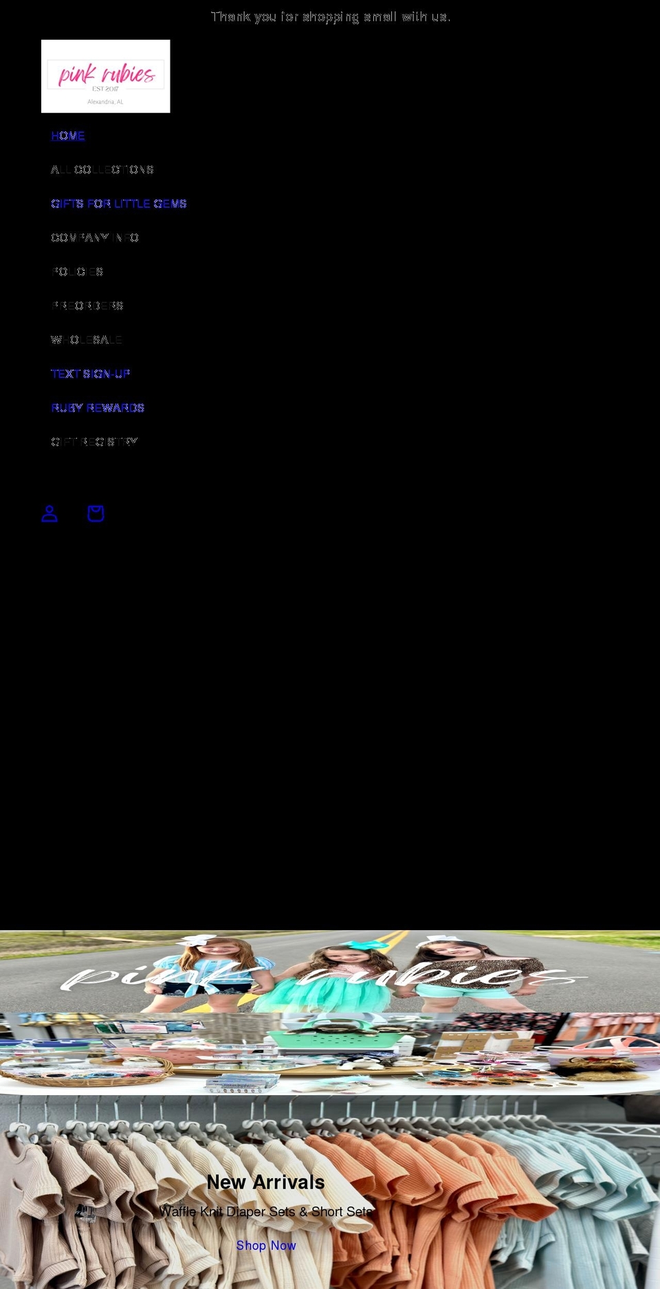 pinkrubiesboutique.com — Shopify storefront screenshot