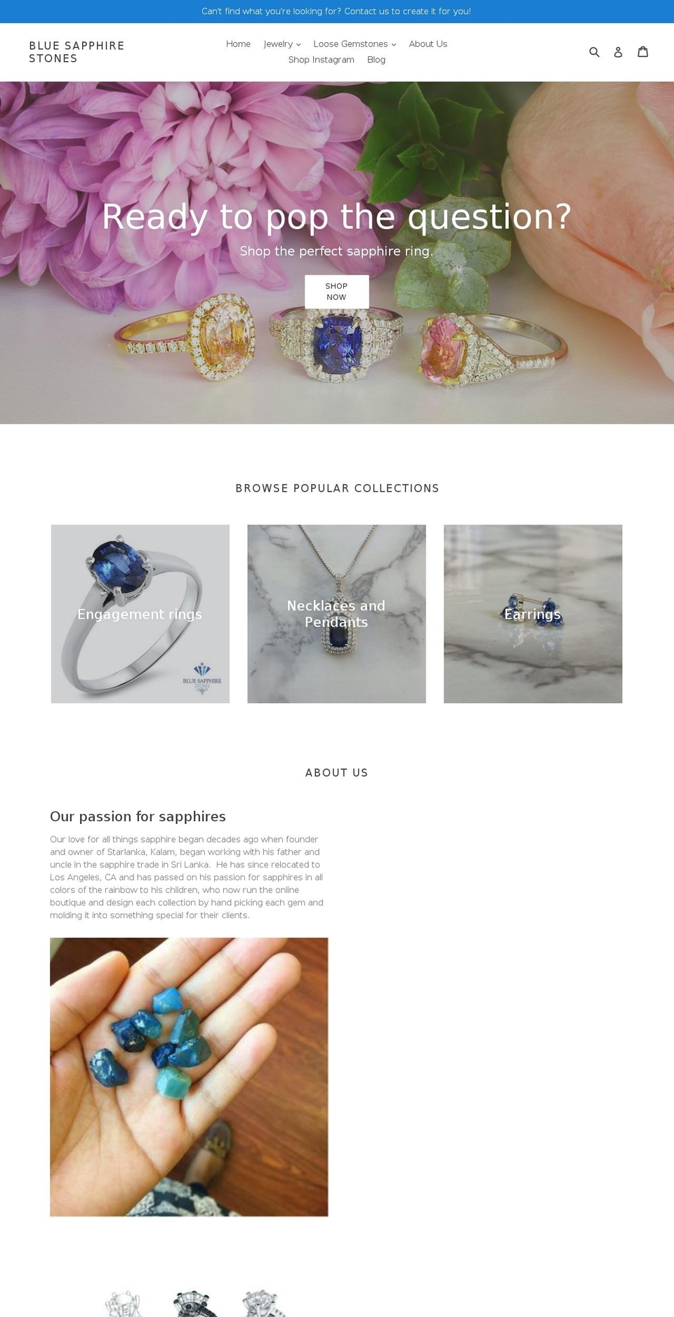 pinksapphirestones.com — Shopify storefront screenshot