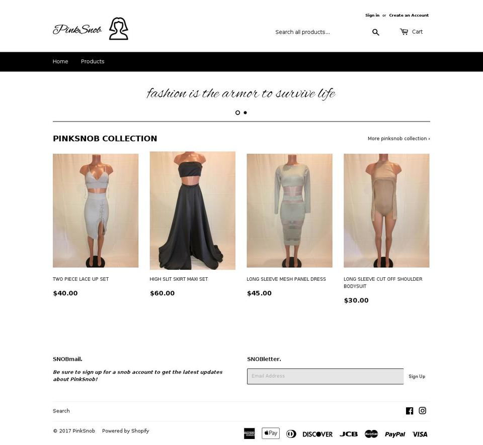 pinksnob.com shopify website screenshot