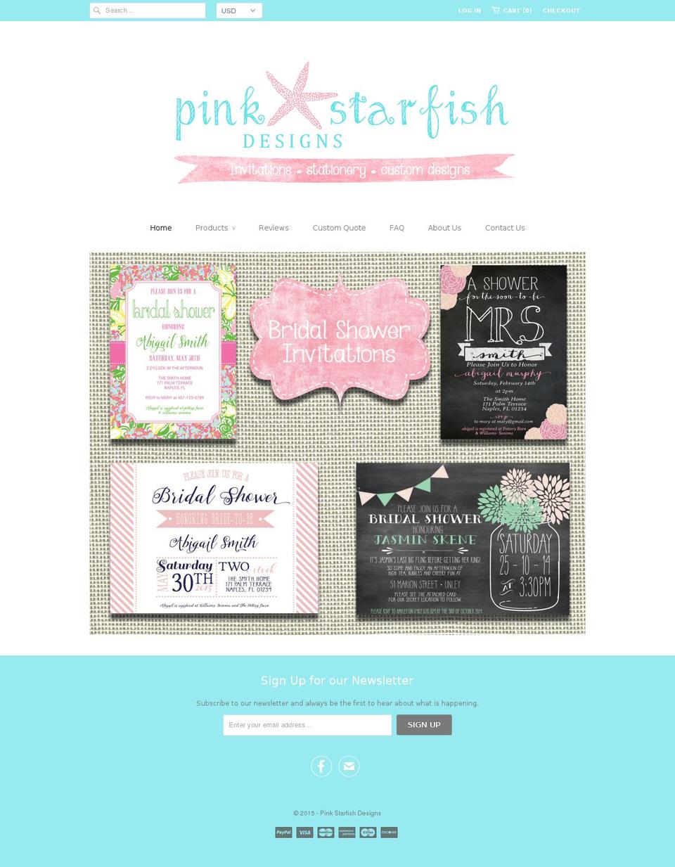 pinkstarfishdesigns.com shopify website screenshot