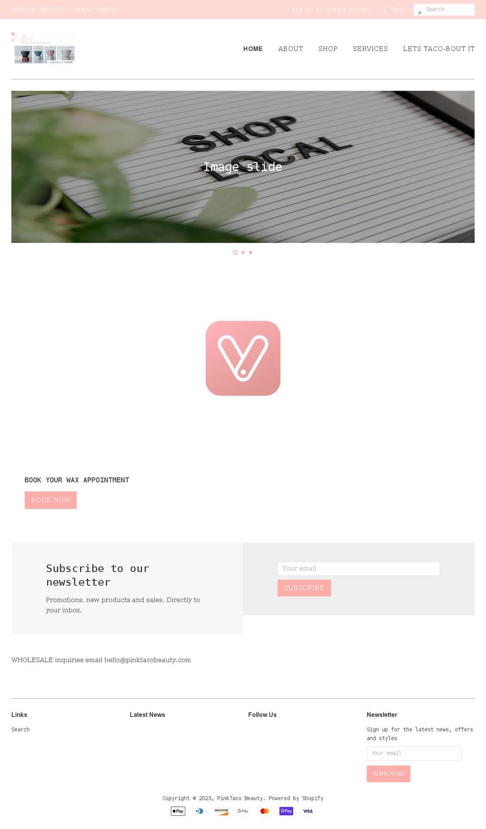 pinktacobeauty.com shopify website screenshot
