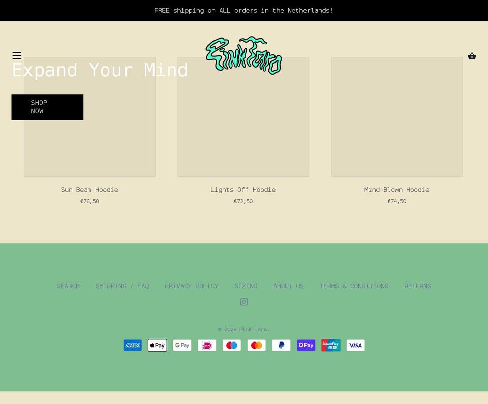 pinktaroshop.com shopify website screenshot