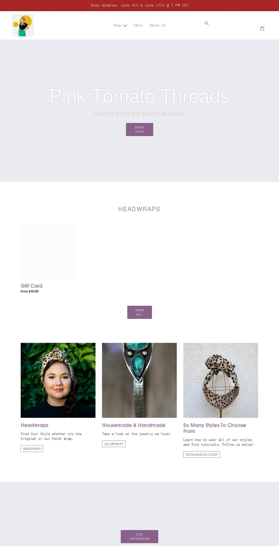 pinktomatothreads.com shopify website screenshot