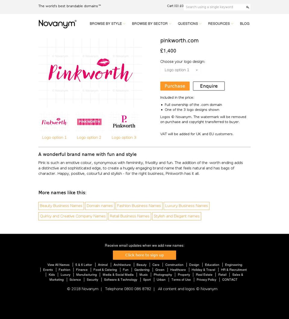 pinkworth.com — Shopify storefront screenshot