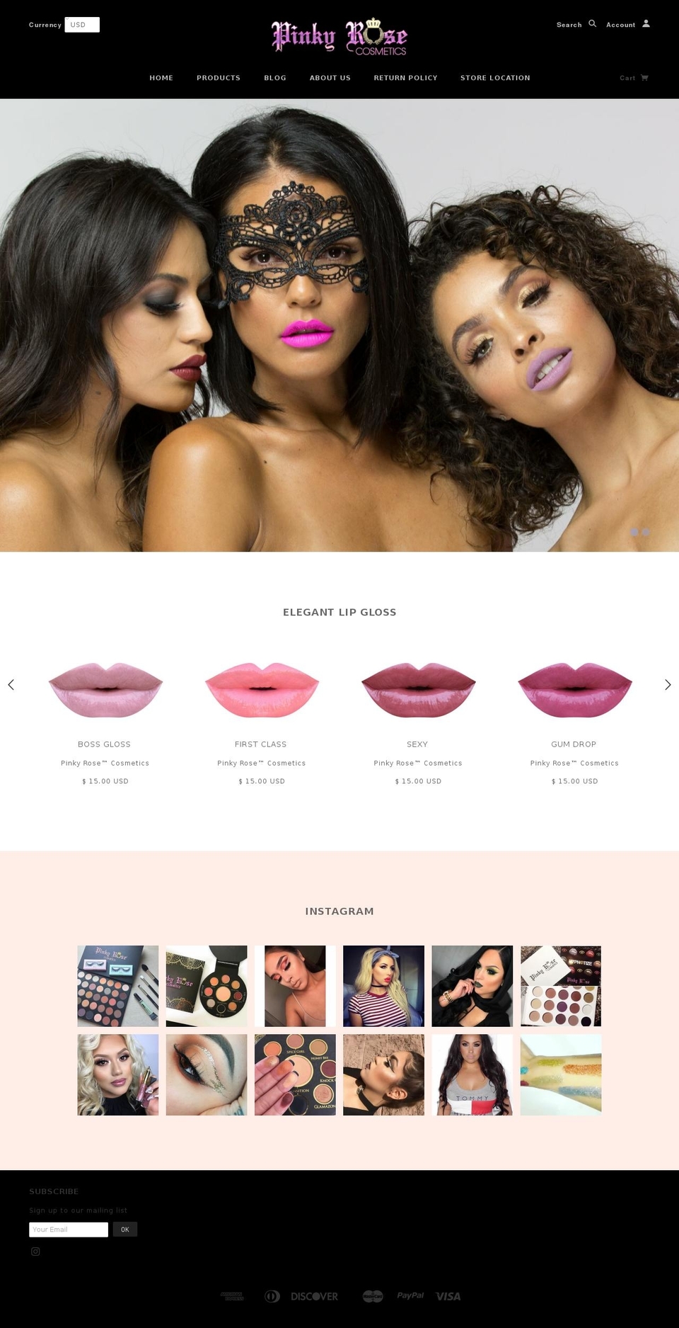 pinkyrosecosmetics.com shopify website screenshot