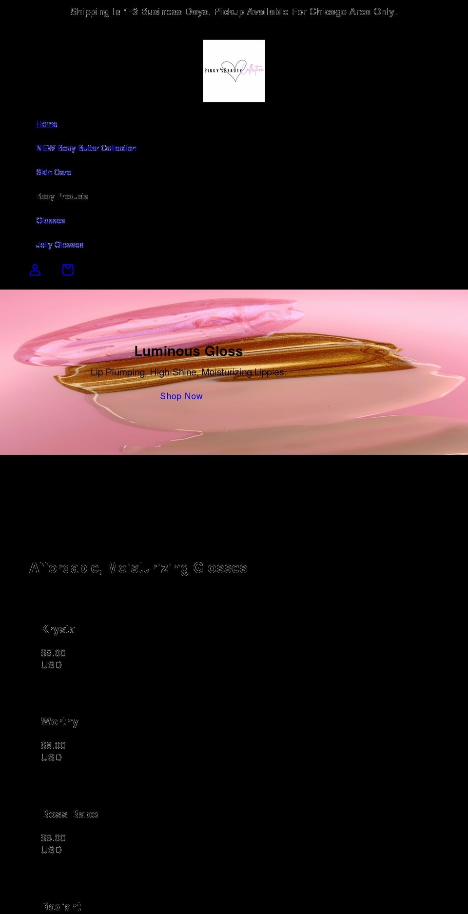 pinkysbeautycollection.com shopify website screenshot