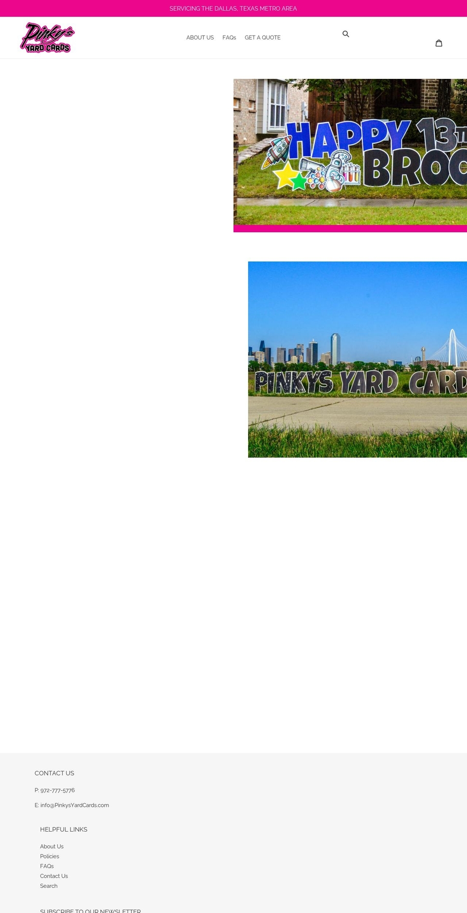 pinkysyardcards.com shopify website screenshot