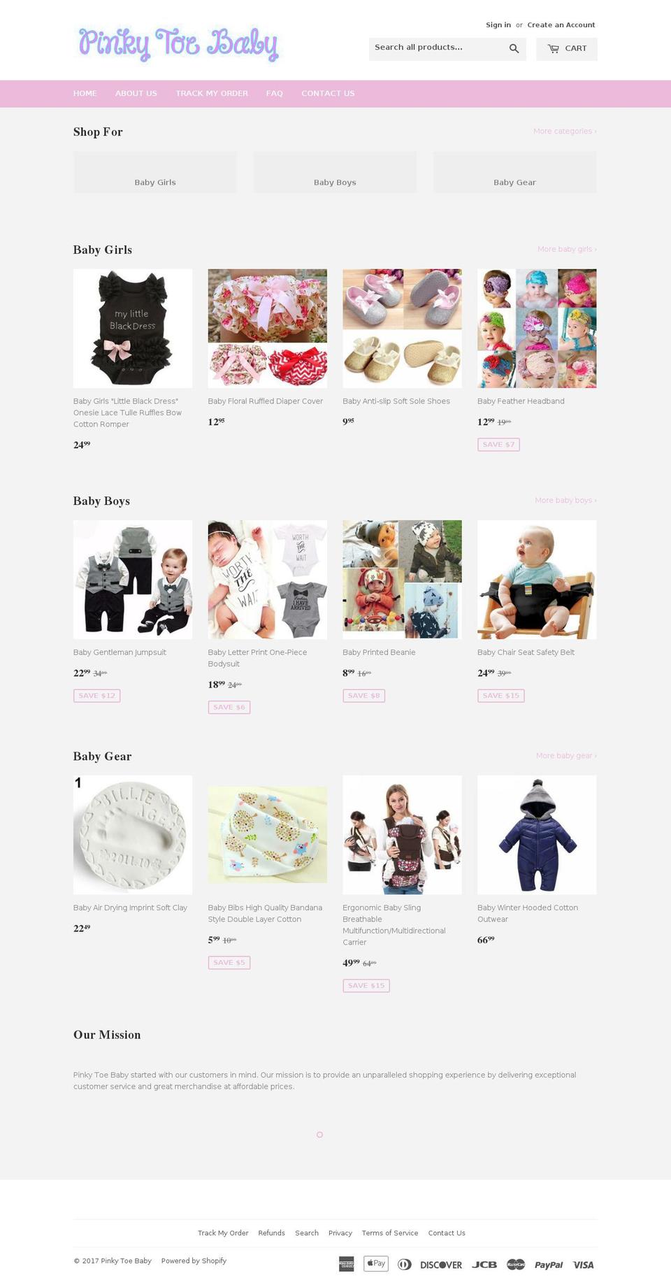 pinkytoebaby.com shopify website screenshot