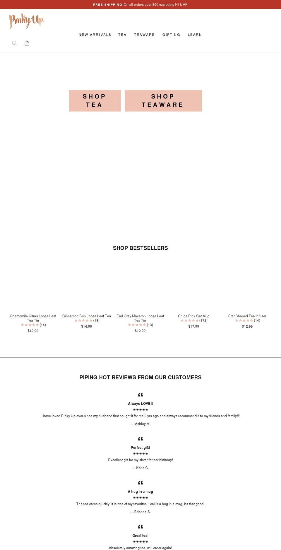 pinkyuptea.com shopify website screenshot