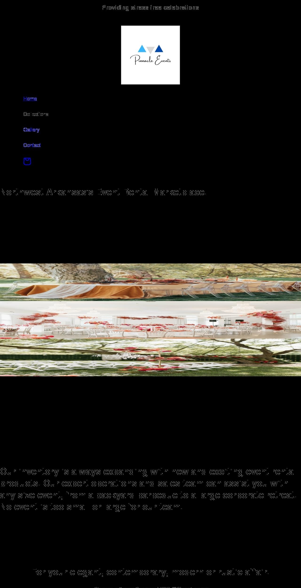 pinnacleeventrentals.com shopify website screenshot