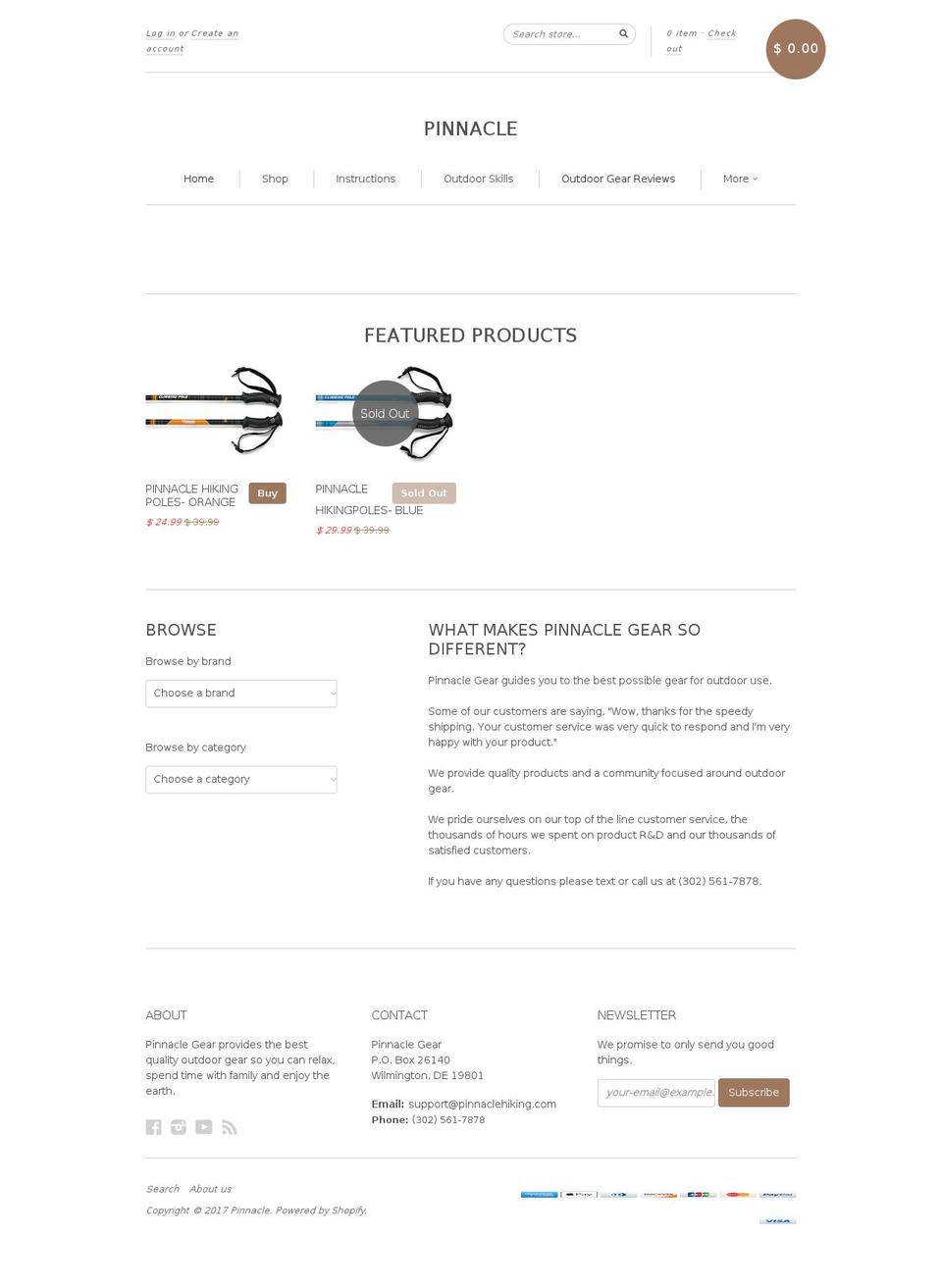 pinnaclehiking.com shopify website screenshot