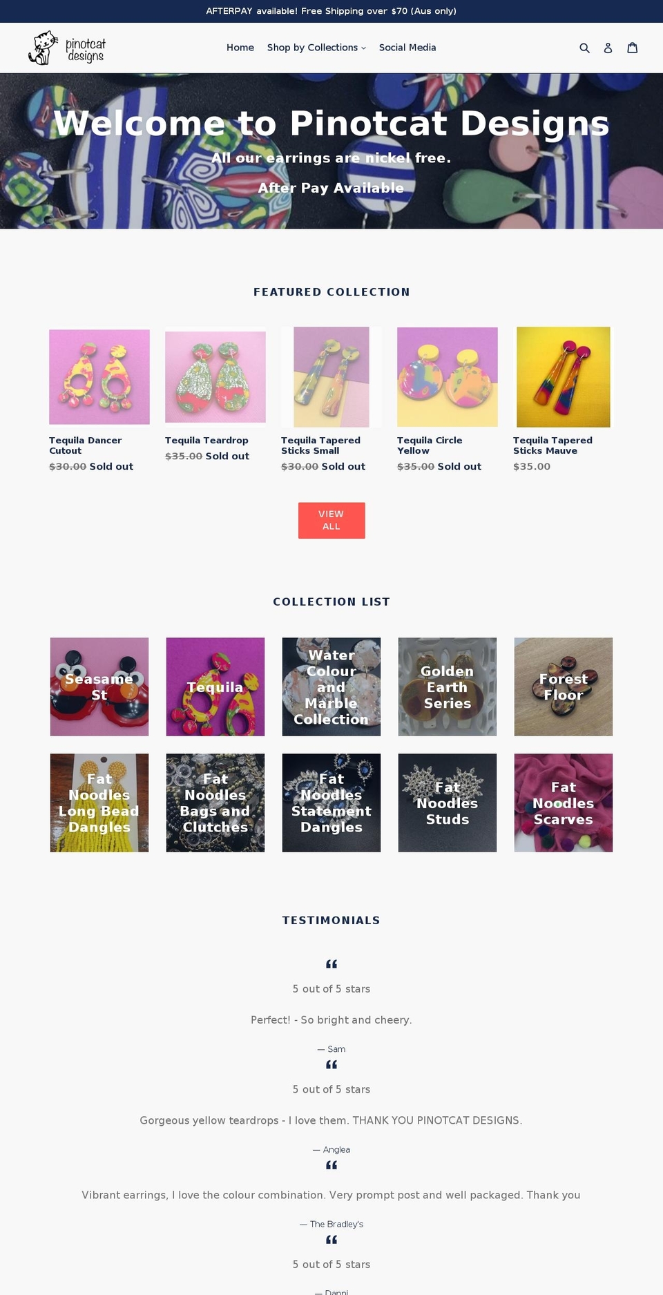 pinotcatdesigns.com — Shopify storefront screenshot