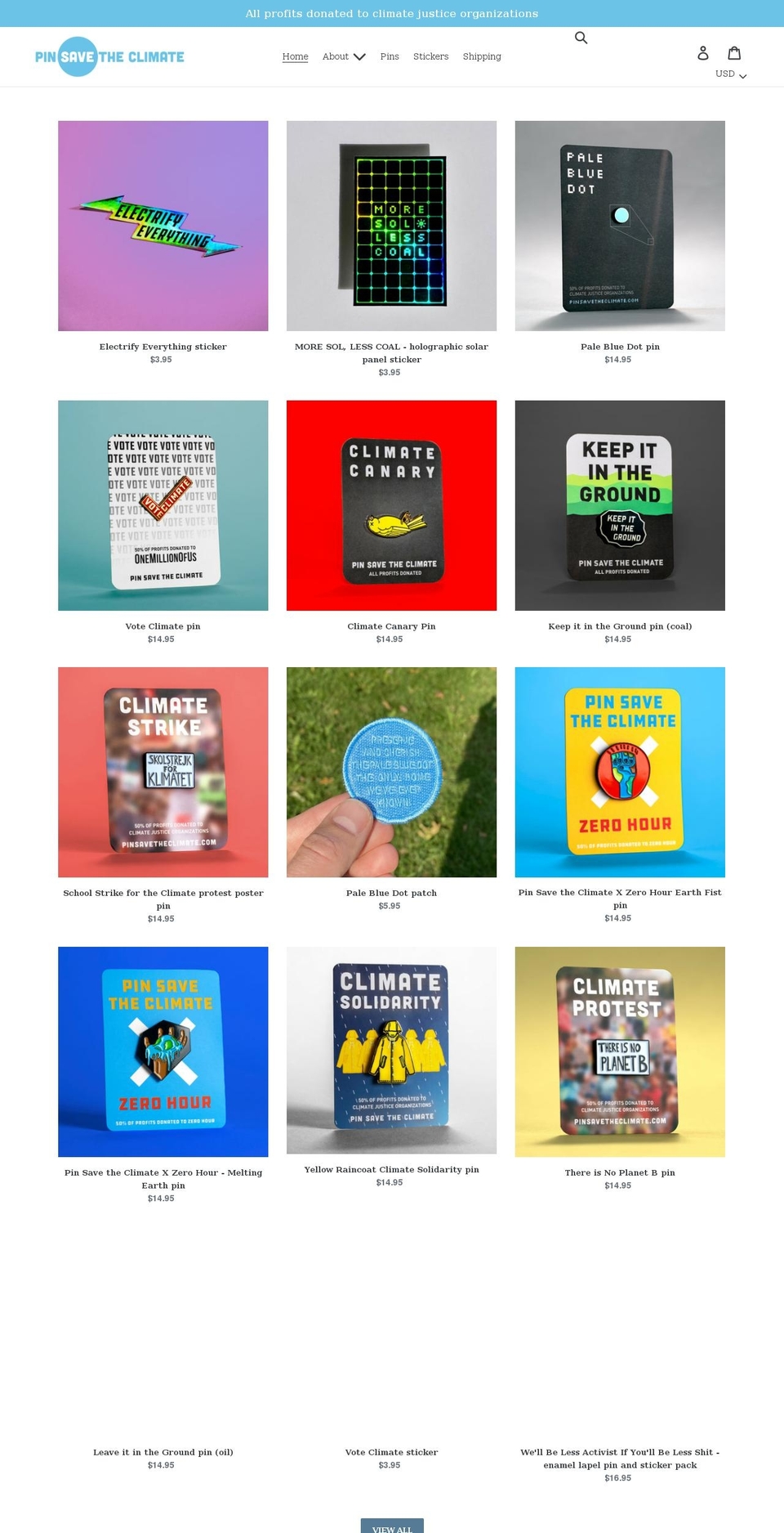 pinsavetheclimate.com shopify website screenshot