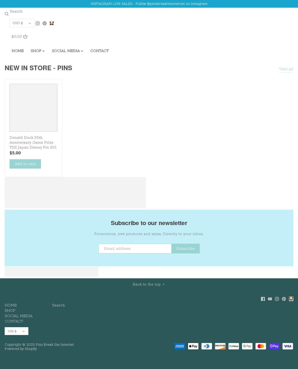 pinsbreaktheinternet.com shopify website screenshot