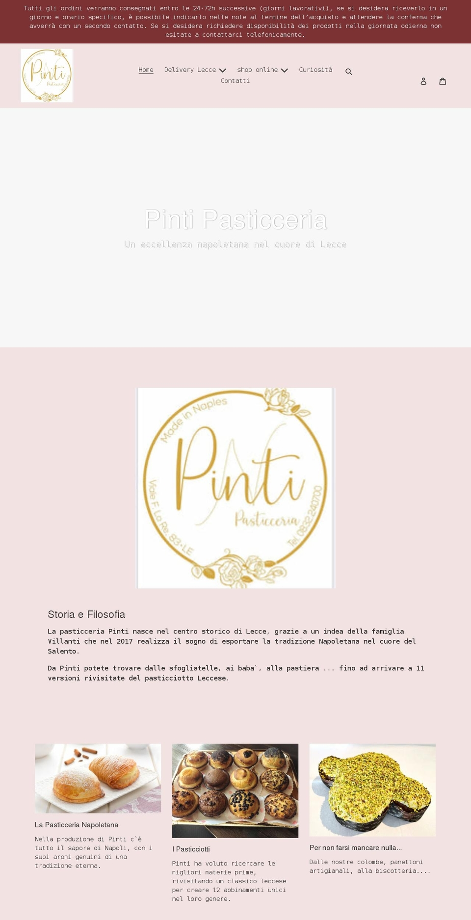 pintipasticceria.com shopify website screenshot