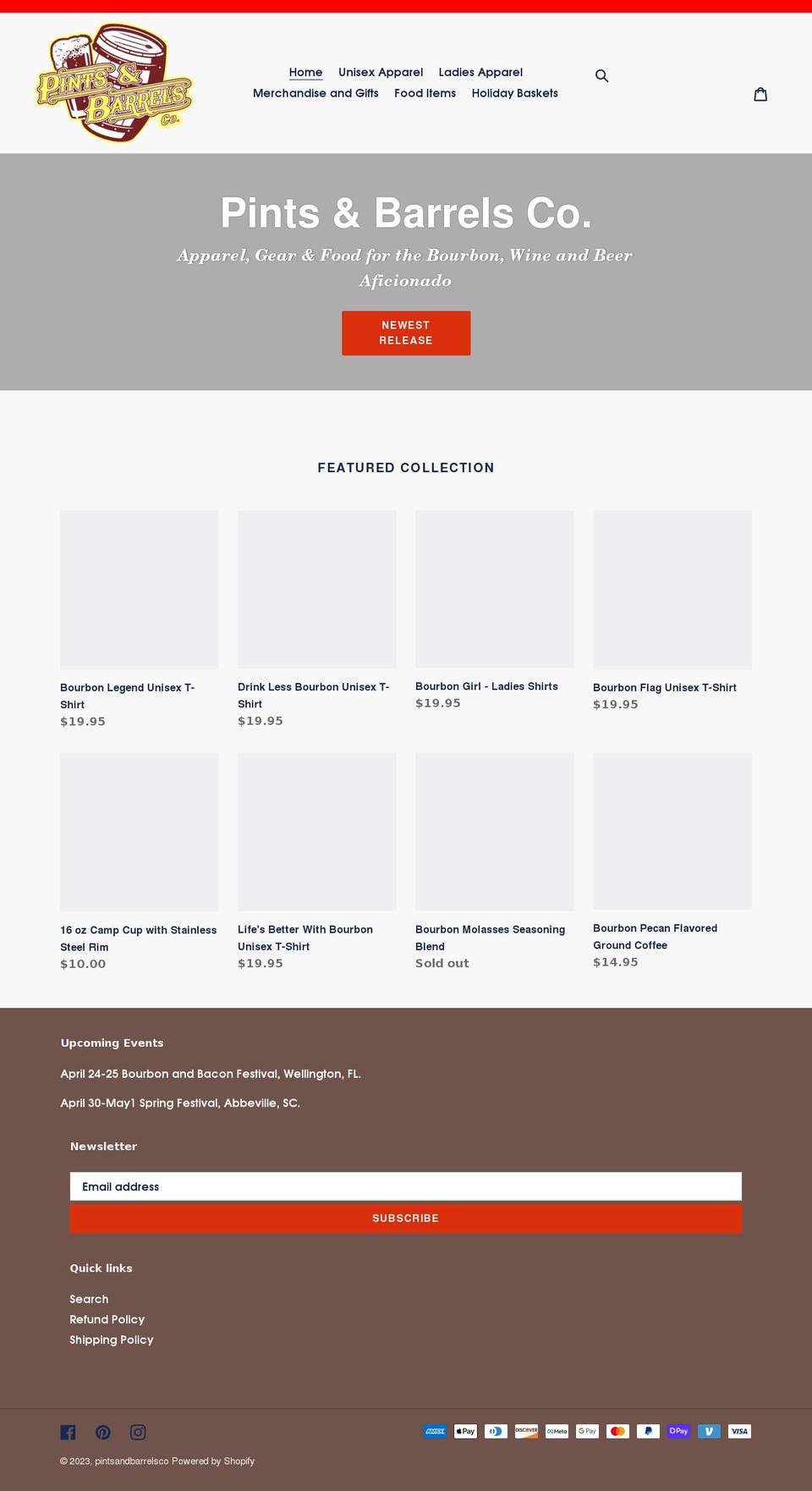 pintsandbarrels.com shopify website screenshot