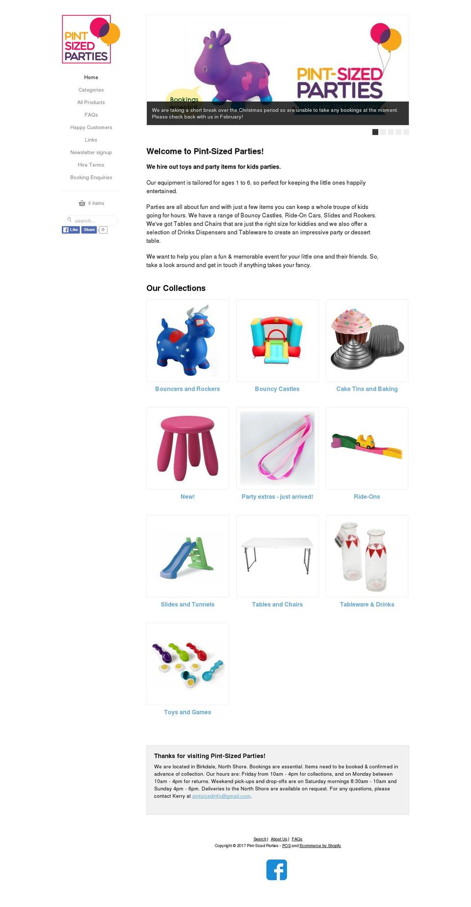 pintsizedparties.co.nz shopify website screenshot