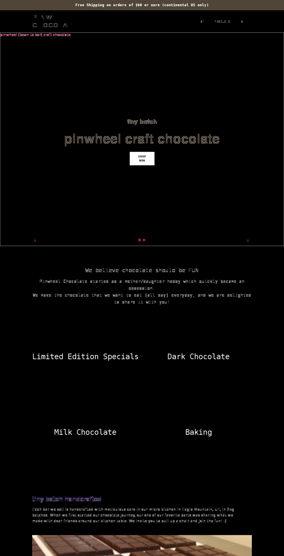 pinwheelchocolate.com shopify website screenshot
