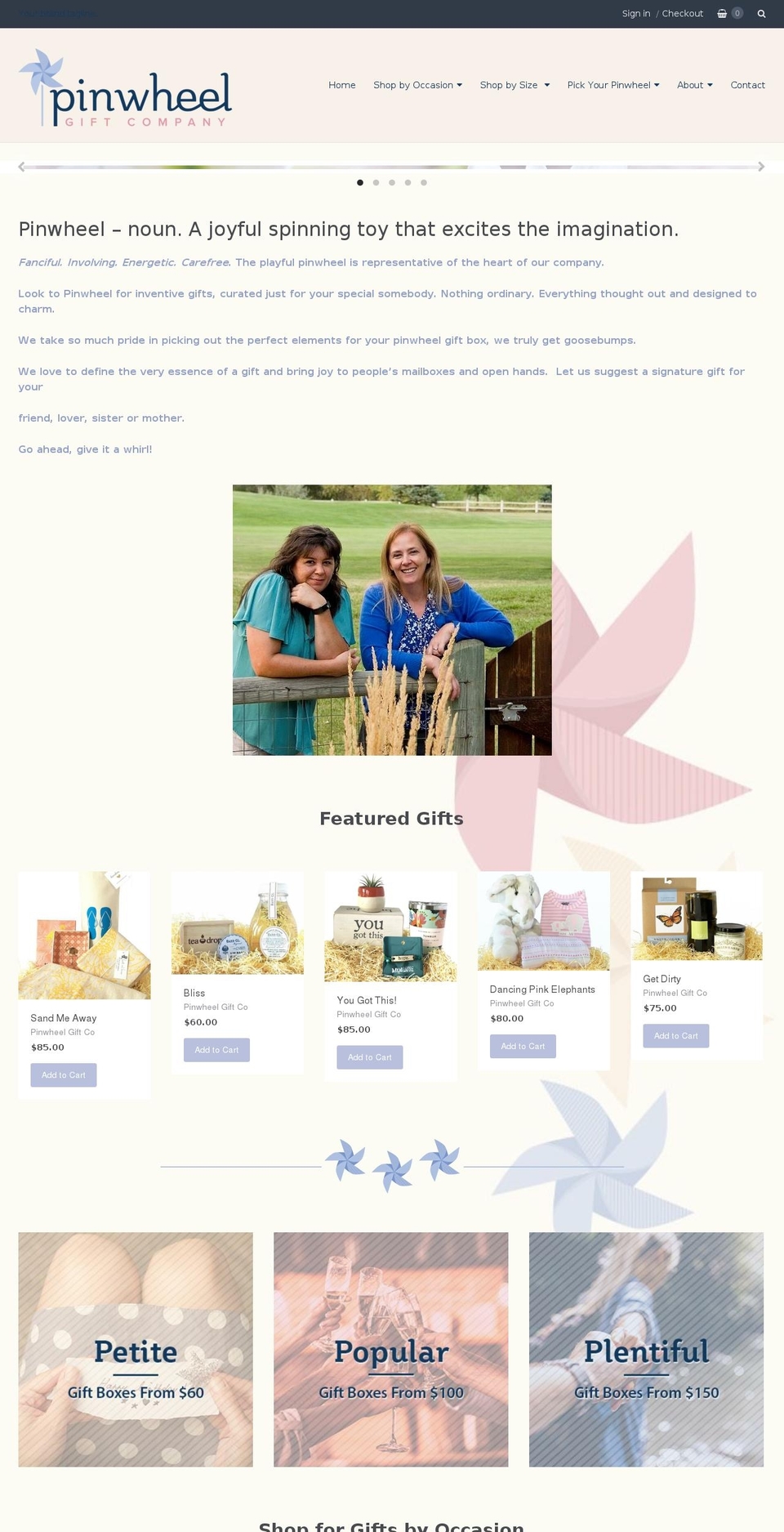pinwheelgiftcompany.com — Shopify storefront screenshot