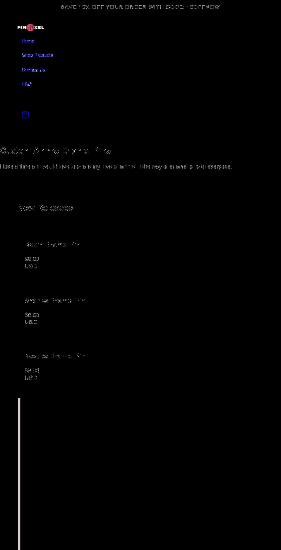 pinxelpins.com shopify website screenshot