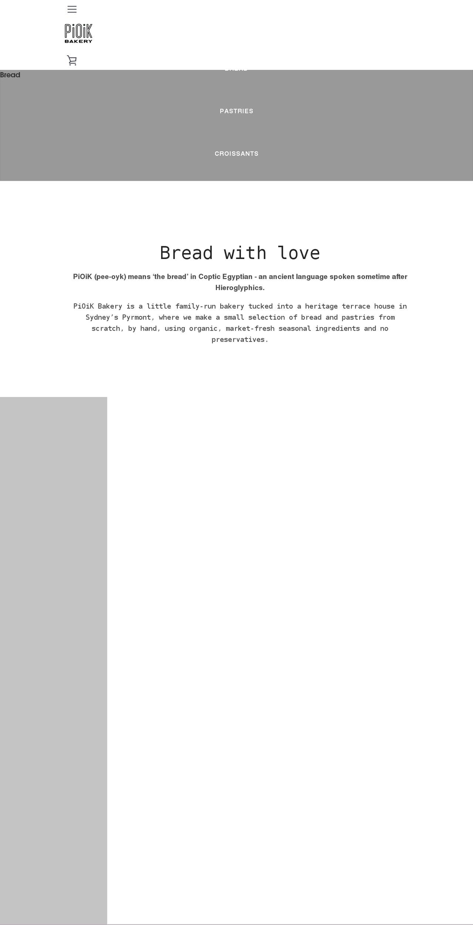 pioikbakery.com.au shopify website screenshot