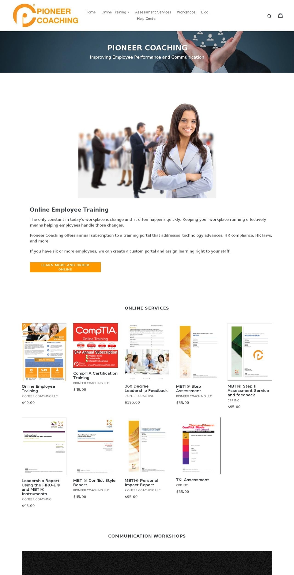 pioneercoaching.com shopify website screenshot