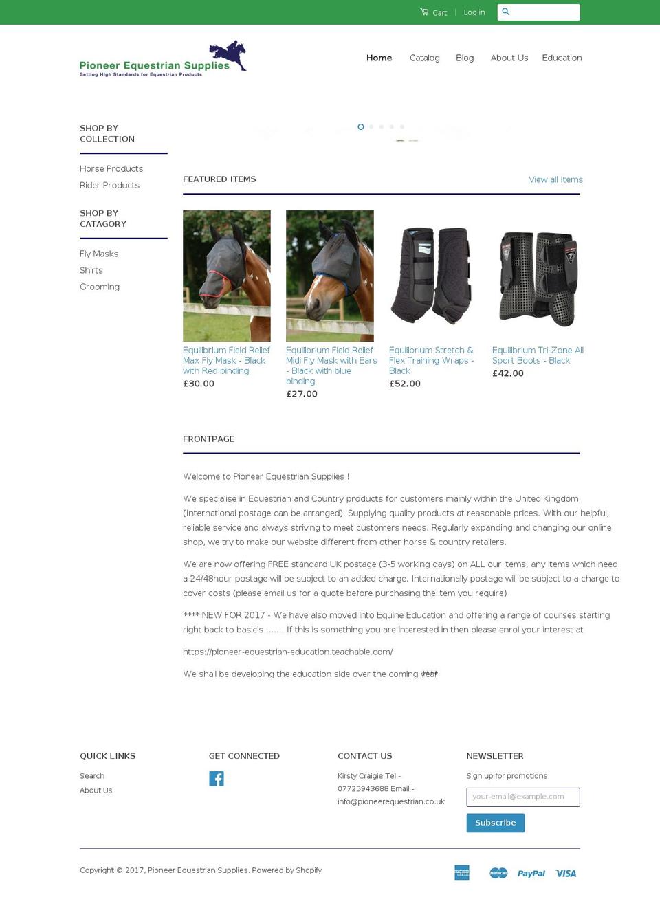 pioneerequestrian.com shopify website screenshot