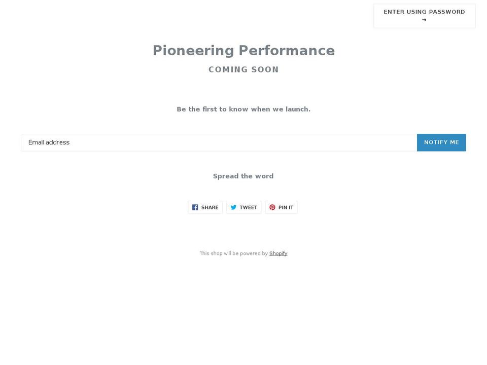 pioneering-performance.com shopify website screenshot