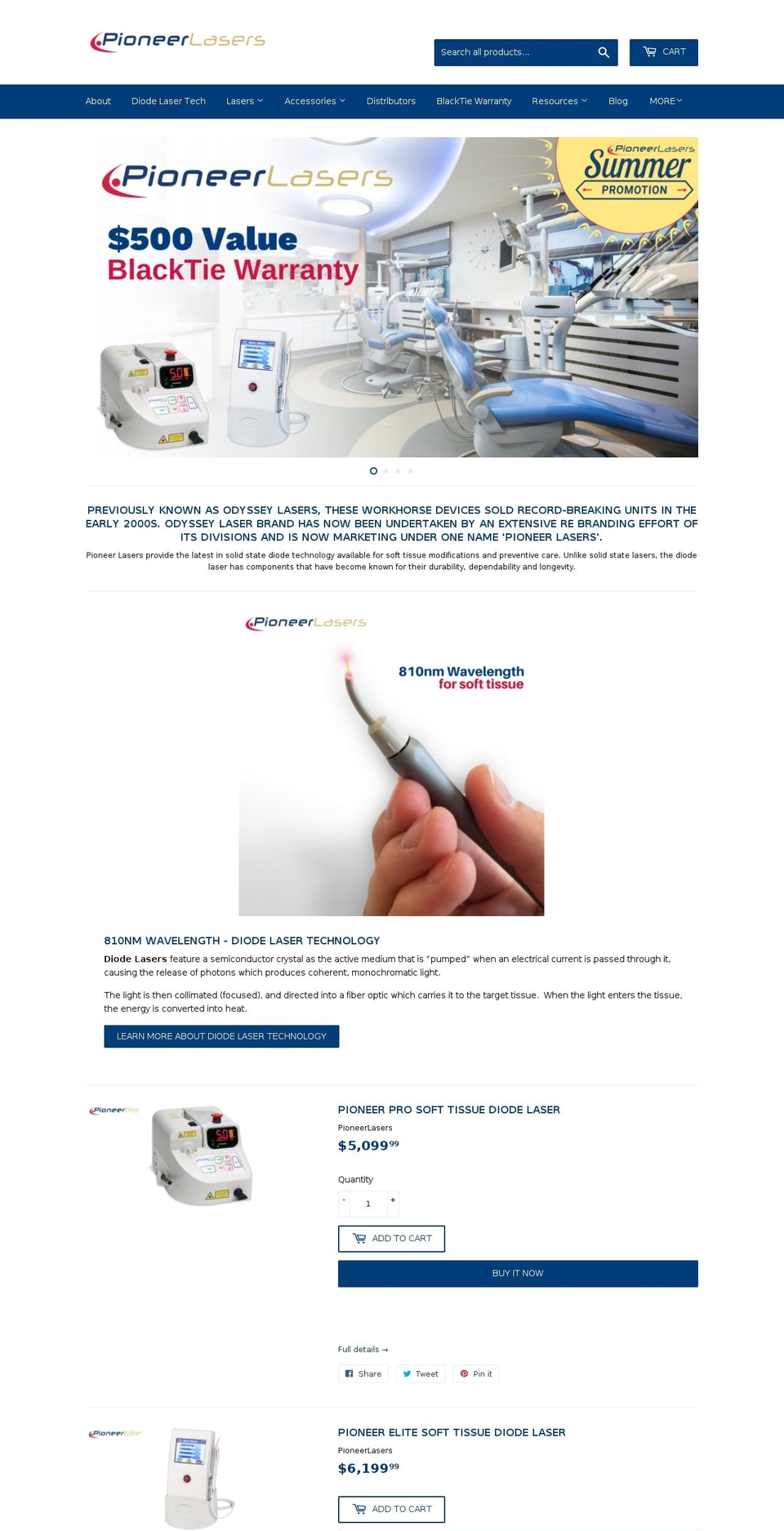 pioneerlasers.com shopify website screenshot