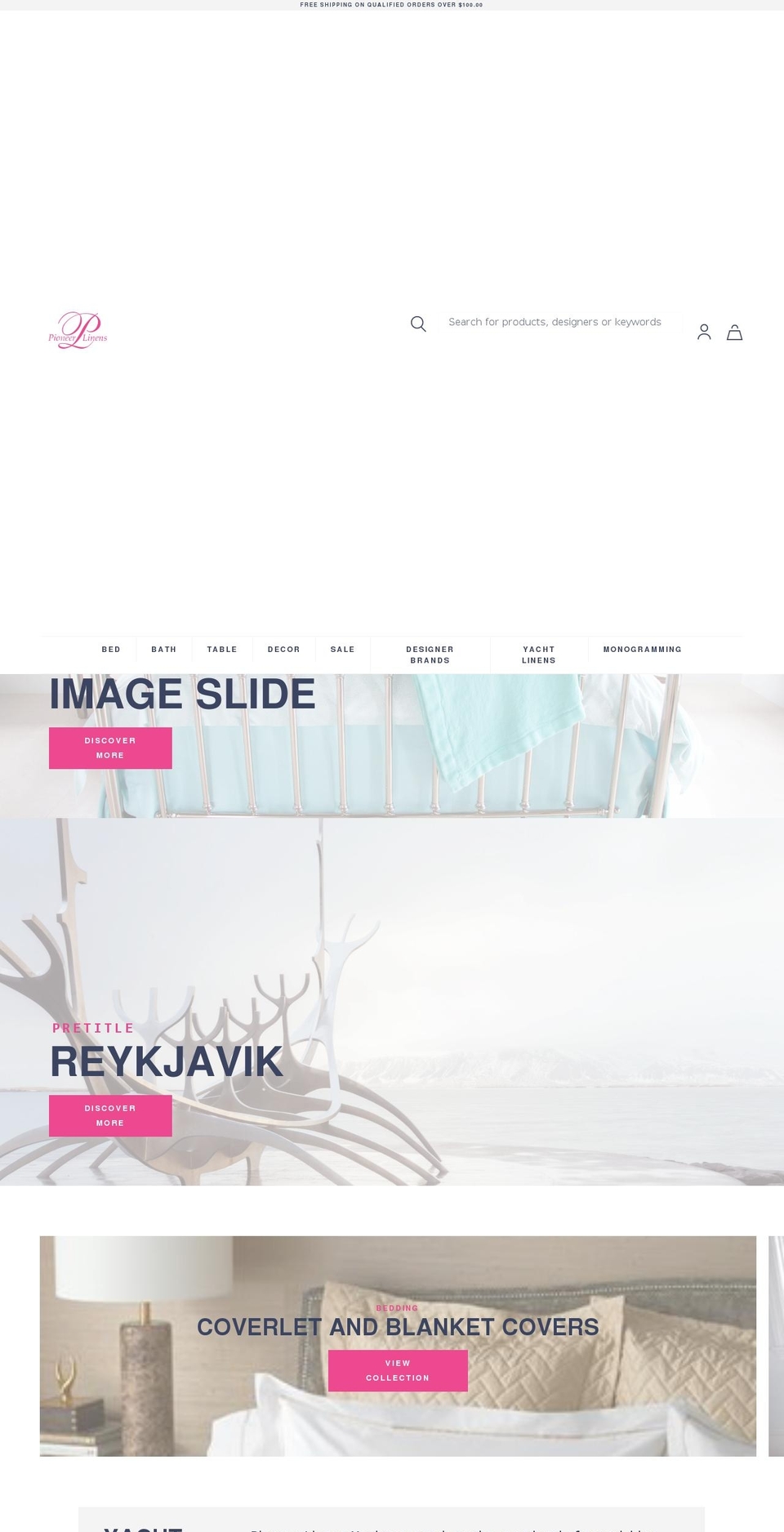 pioneerlinen.com shopify website screenshot