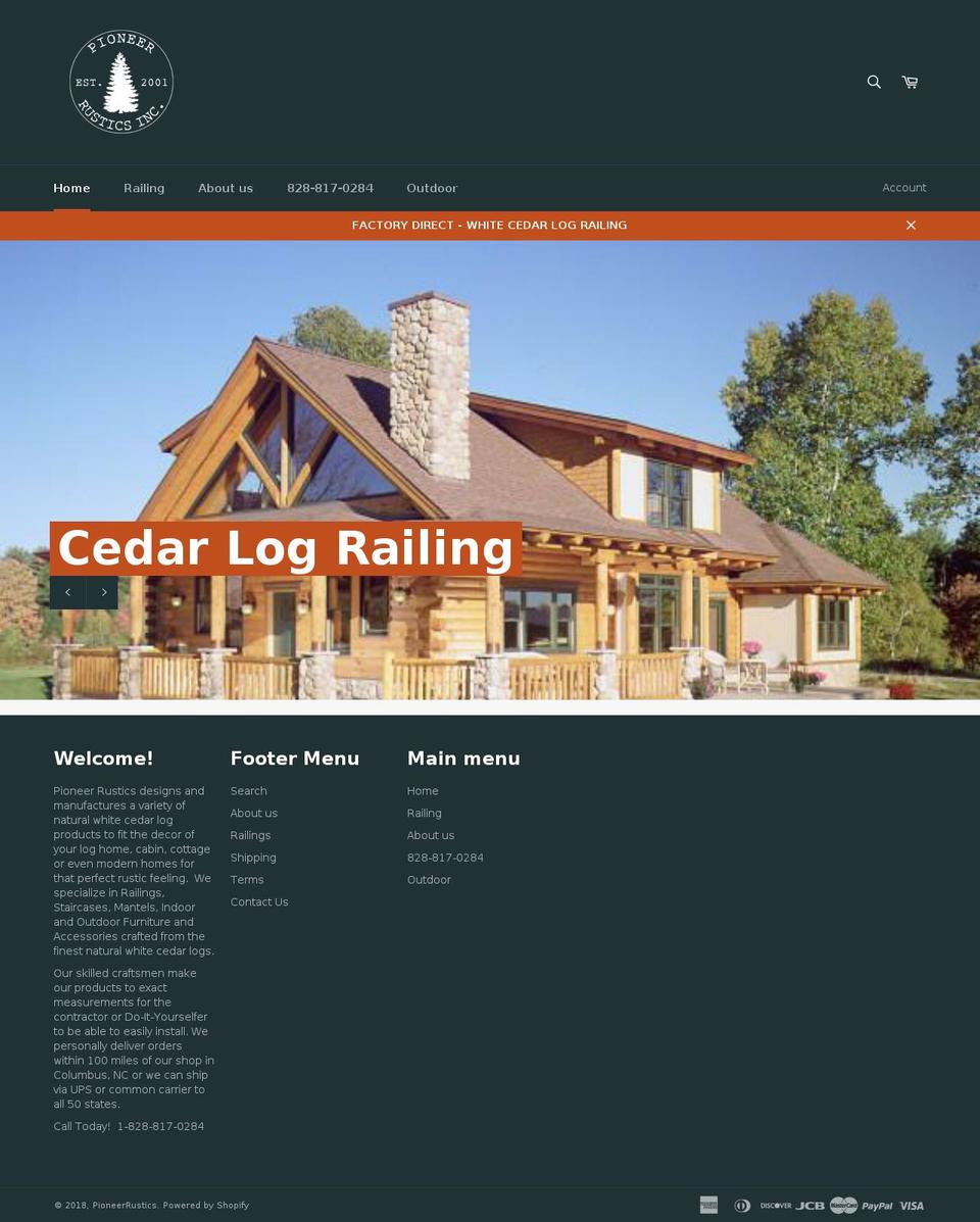 pioneerrustic.com shopify website screenshot