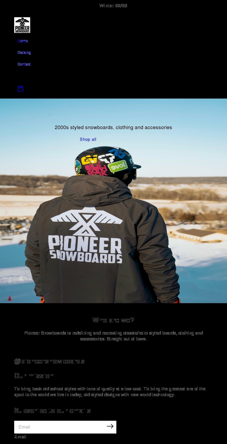 pioneersnowboards.com shopify website screenshot