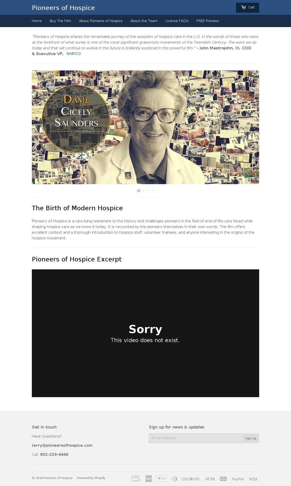 pioneersofhospice.com — Shopify storefront screenshot