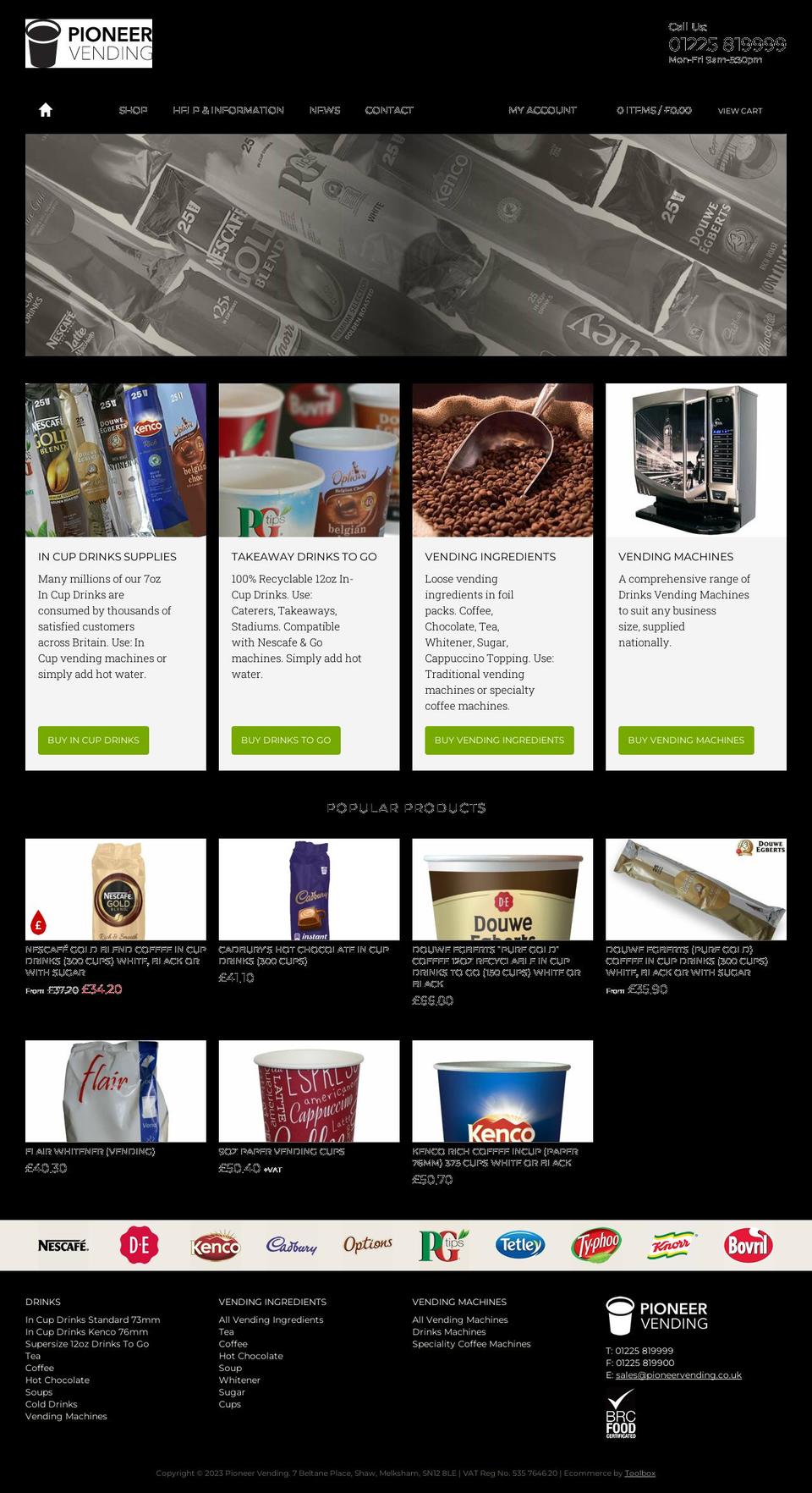 iOne Shopify theme site example pioneervending.co.uk