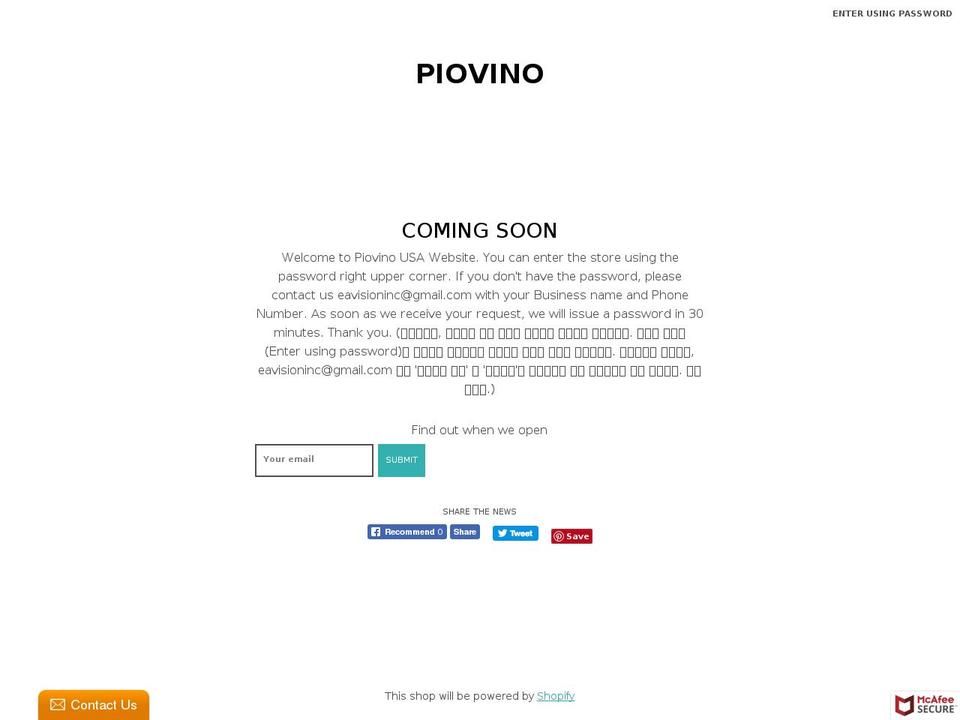 piovinousa.com shopify website screenshot