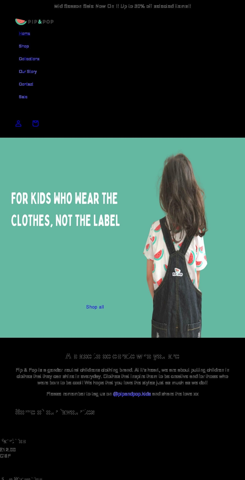 pipandpopkids.com shopify website screenshot