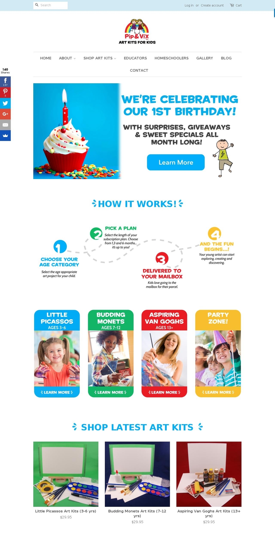 pipandvixartkits.com shopify website screenshot