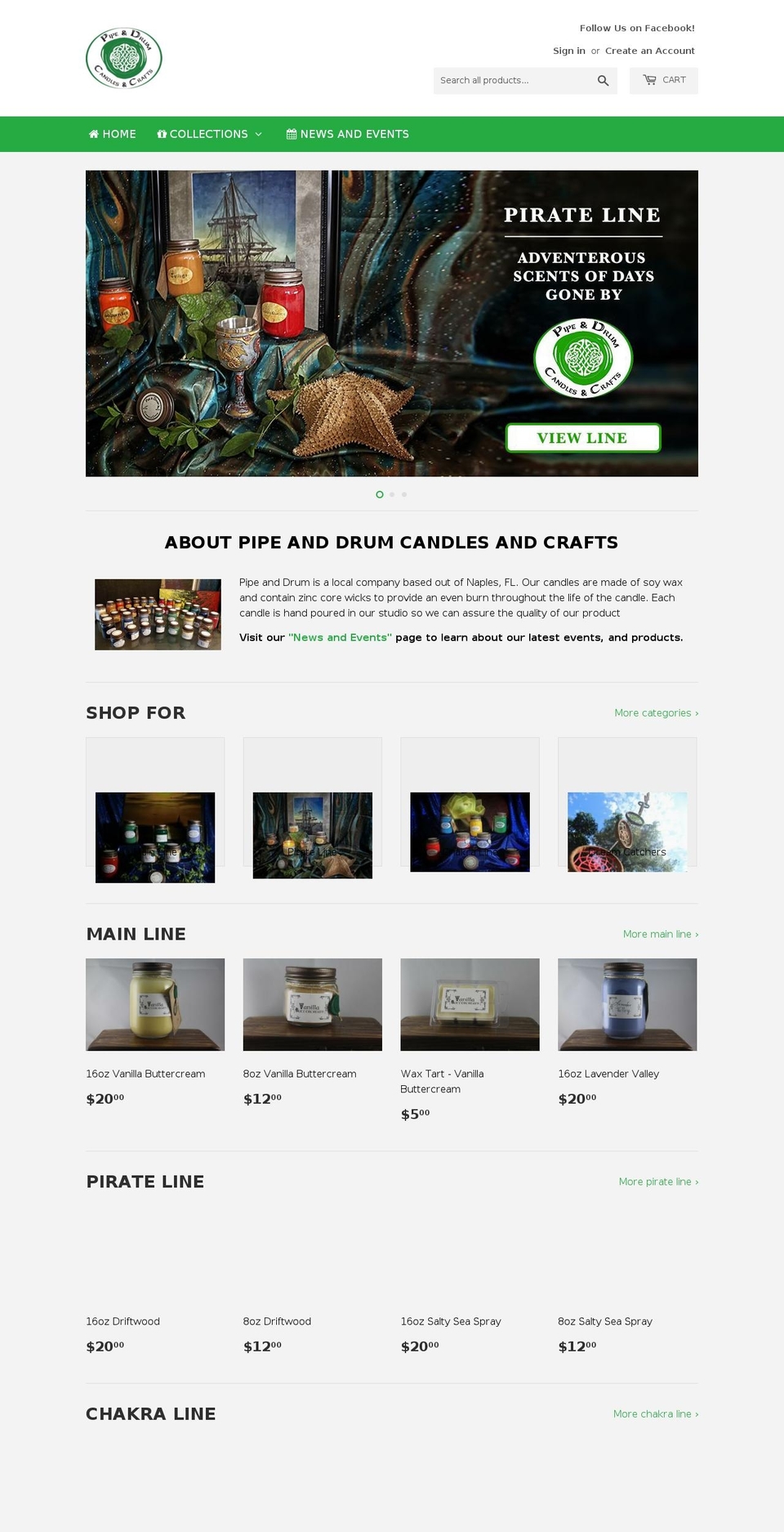 pipeanddrumcandles.com — Shopify storefront screenshot