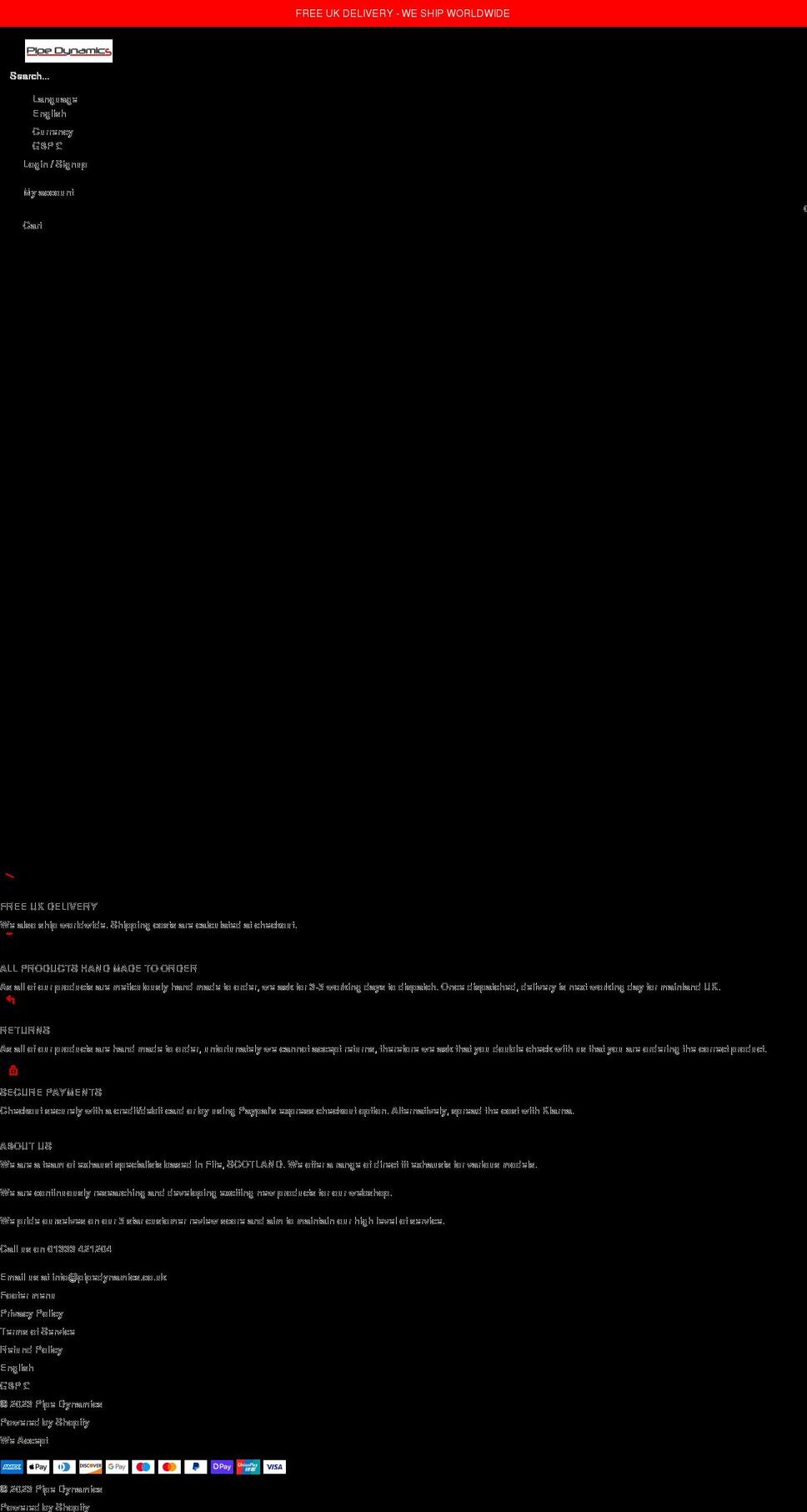 pipedynamics.co.uk shopify website screenshot
