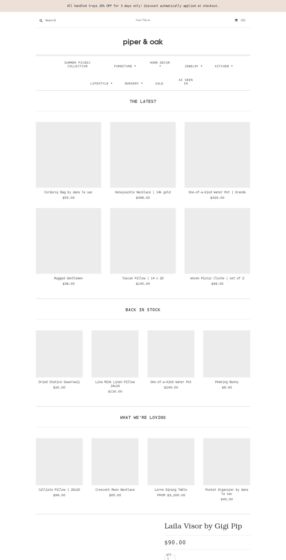 piperandoak.com shopify website screenshot