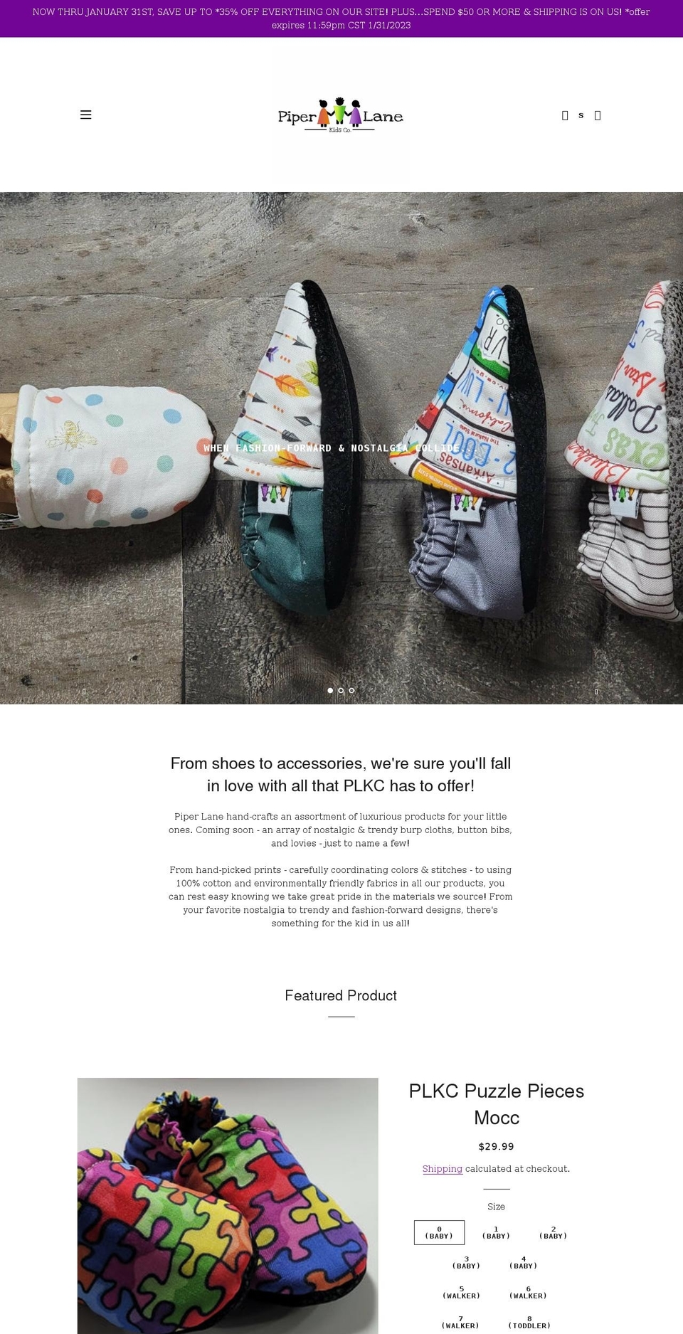 piperlanekidsco.com shopify website screenshot