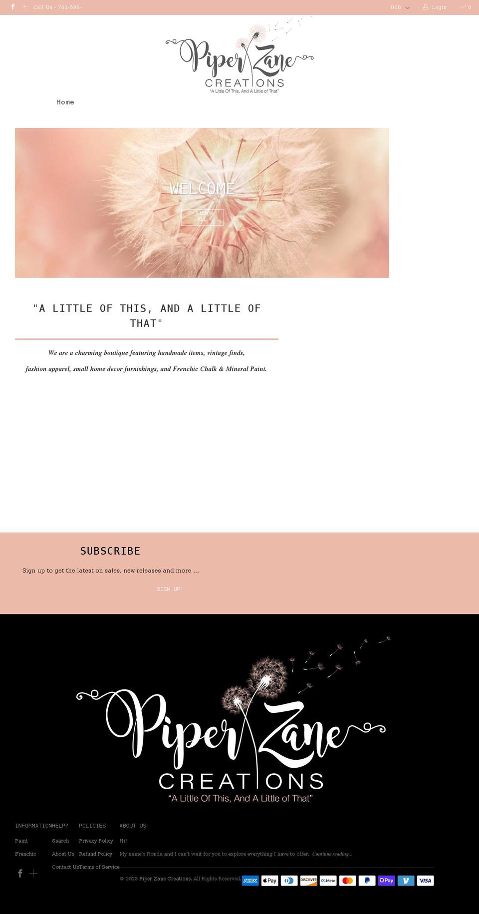 piperzanecreations.com — Shopify storefront screenshot