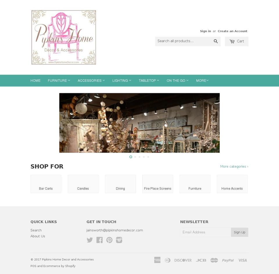 pipkinshomedecorandaccessories.com shopify website screenshot