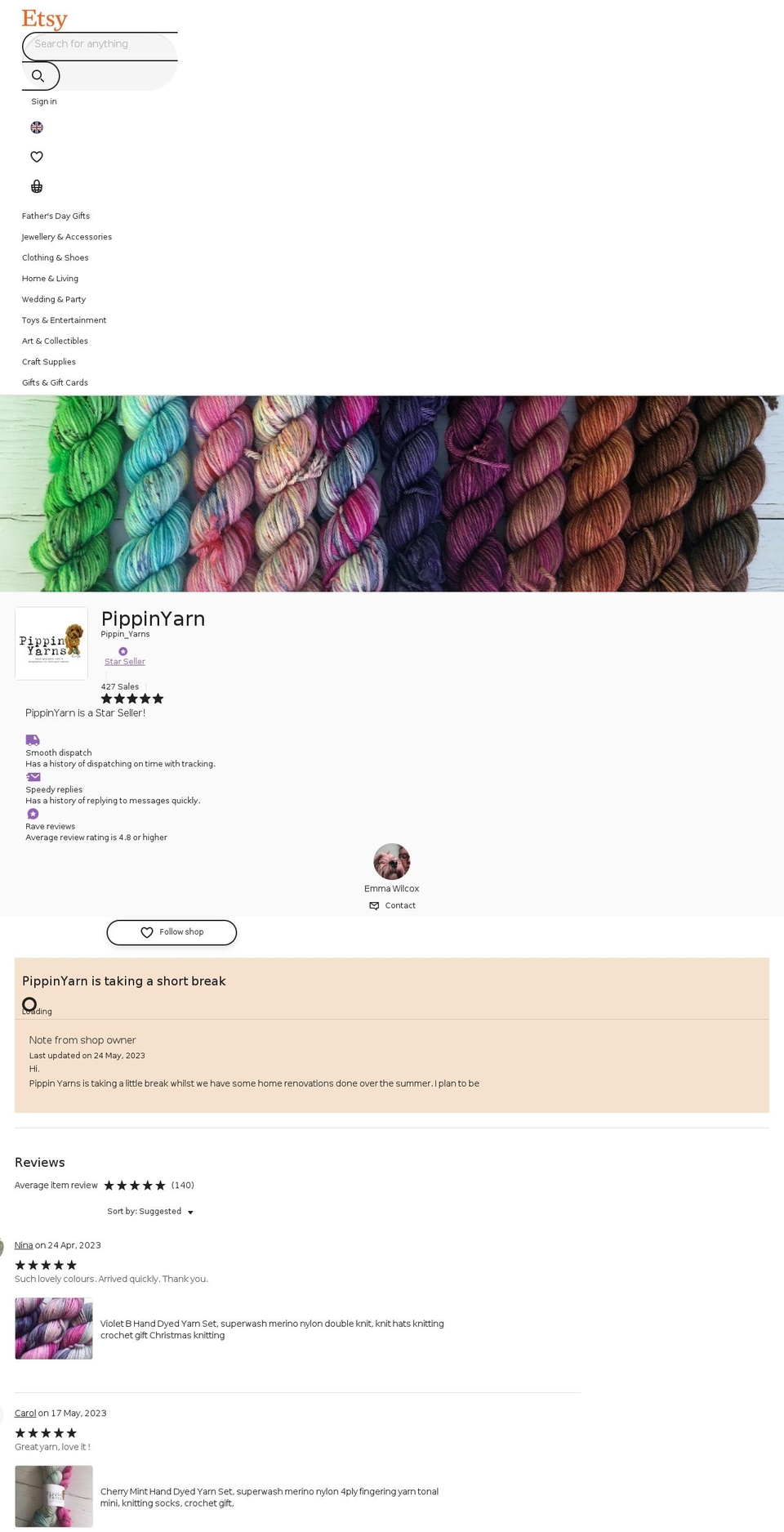 pippinyarns.co.uk shopify website screenshot